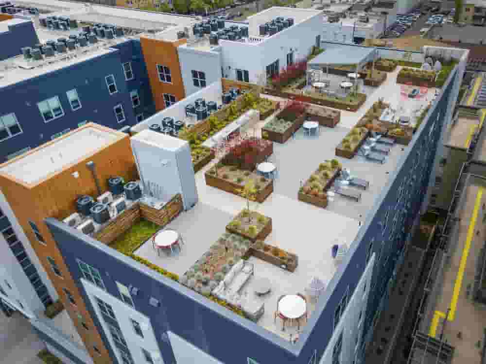 Rooftop Sky Lounge with Spectacular Views, Trellis Lounge with TV, Fire Pits, and Grills